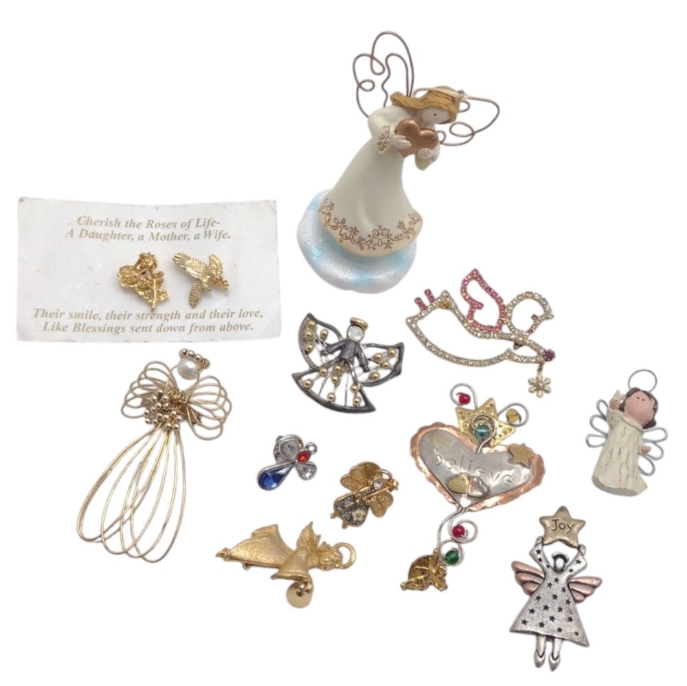 12 Angel Pins Brooch Lot Assortment w Ornament